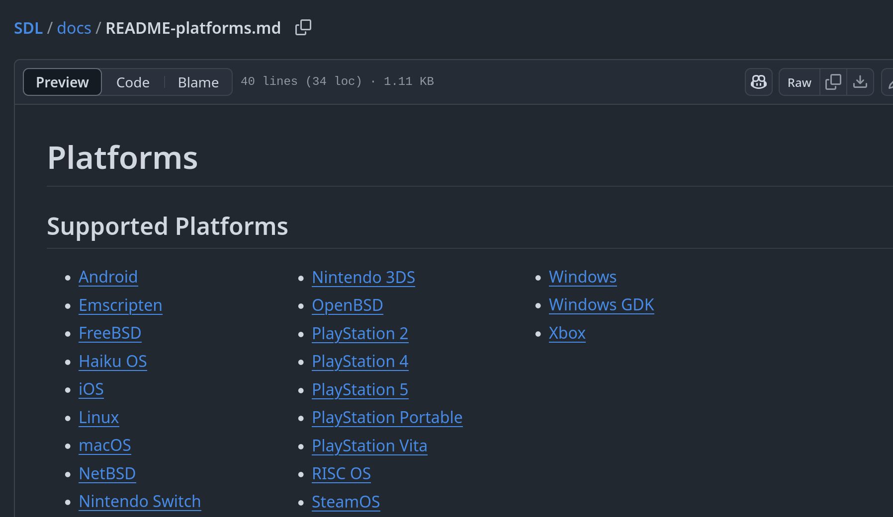 Platforms supported by SDL3